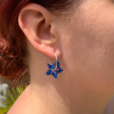 Handmade Sparkling Electric Blue Glitter Foil Flower Star Earrings